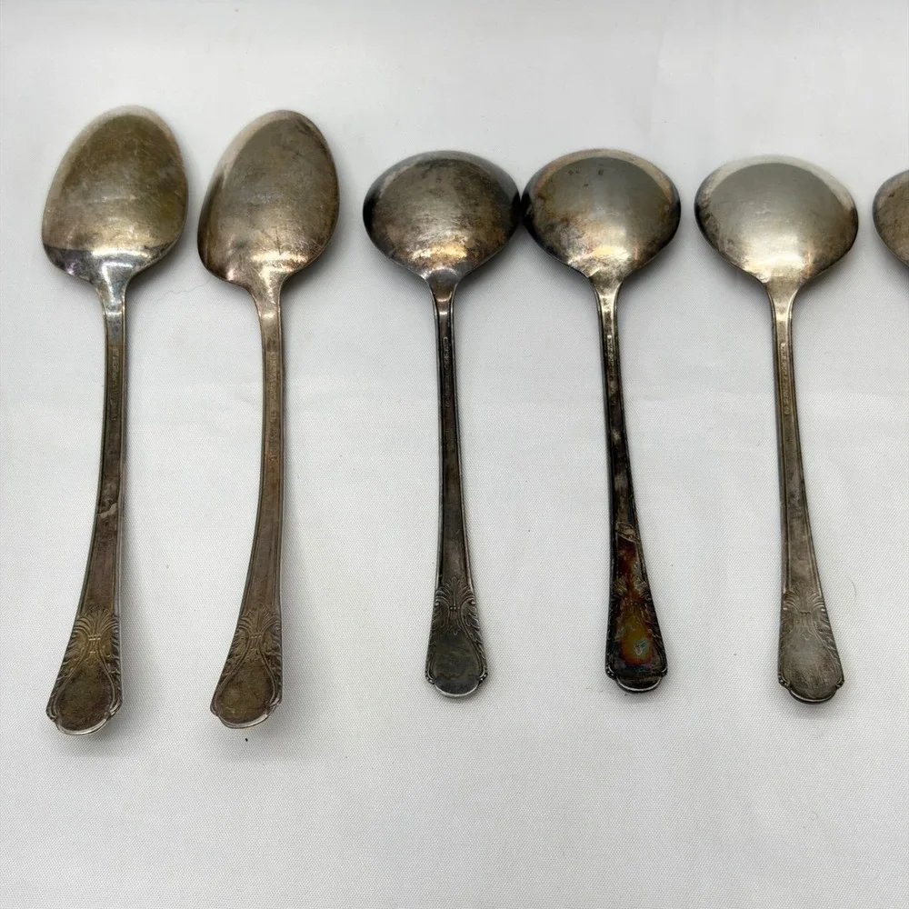 9pc Wm Rogers Silverplate‎ Spoons Set Gravy Ladle Mismatched Vintage Flatware